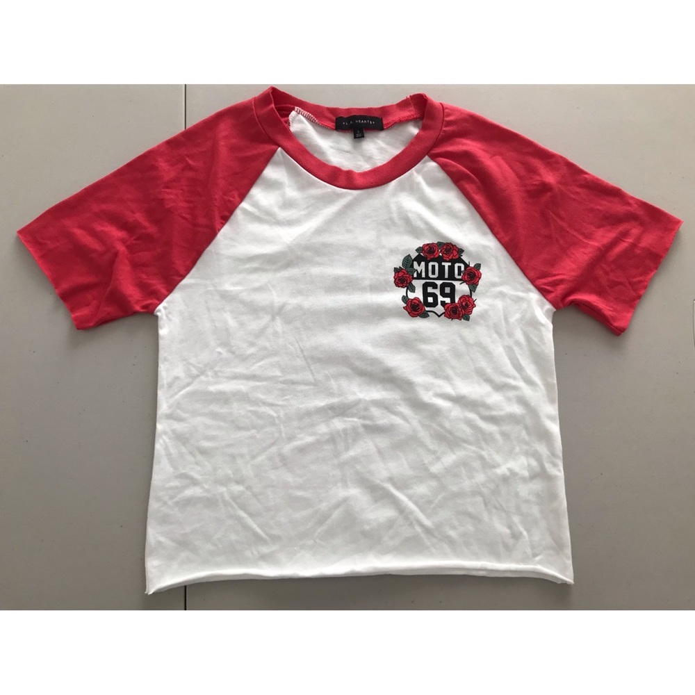 LA Hearts // NWOT Women’s “Moto 69” Cropped Baseball Tee